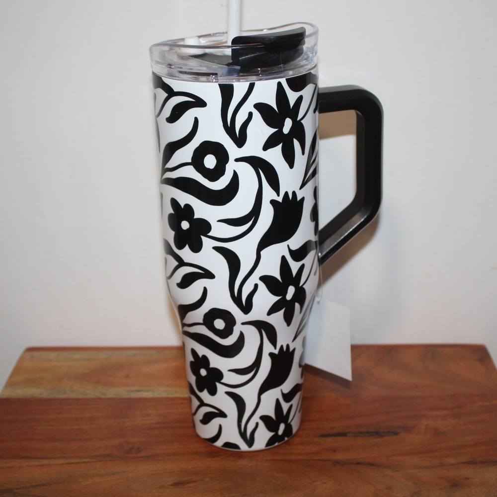 Floral Black and White Tumbler